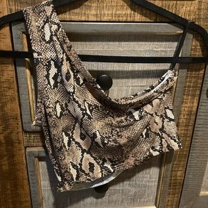 Shien snake skin off shoulder top